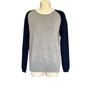 Ann Mashburn Size S Cashmere Sweater Womens  Blue Gray Cream Crew Neck Pullover